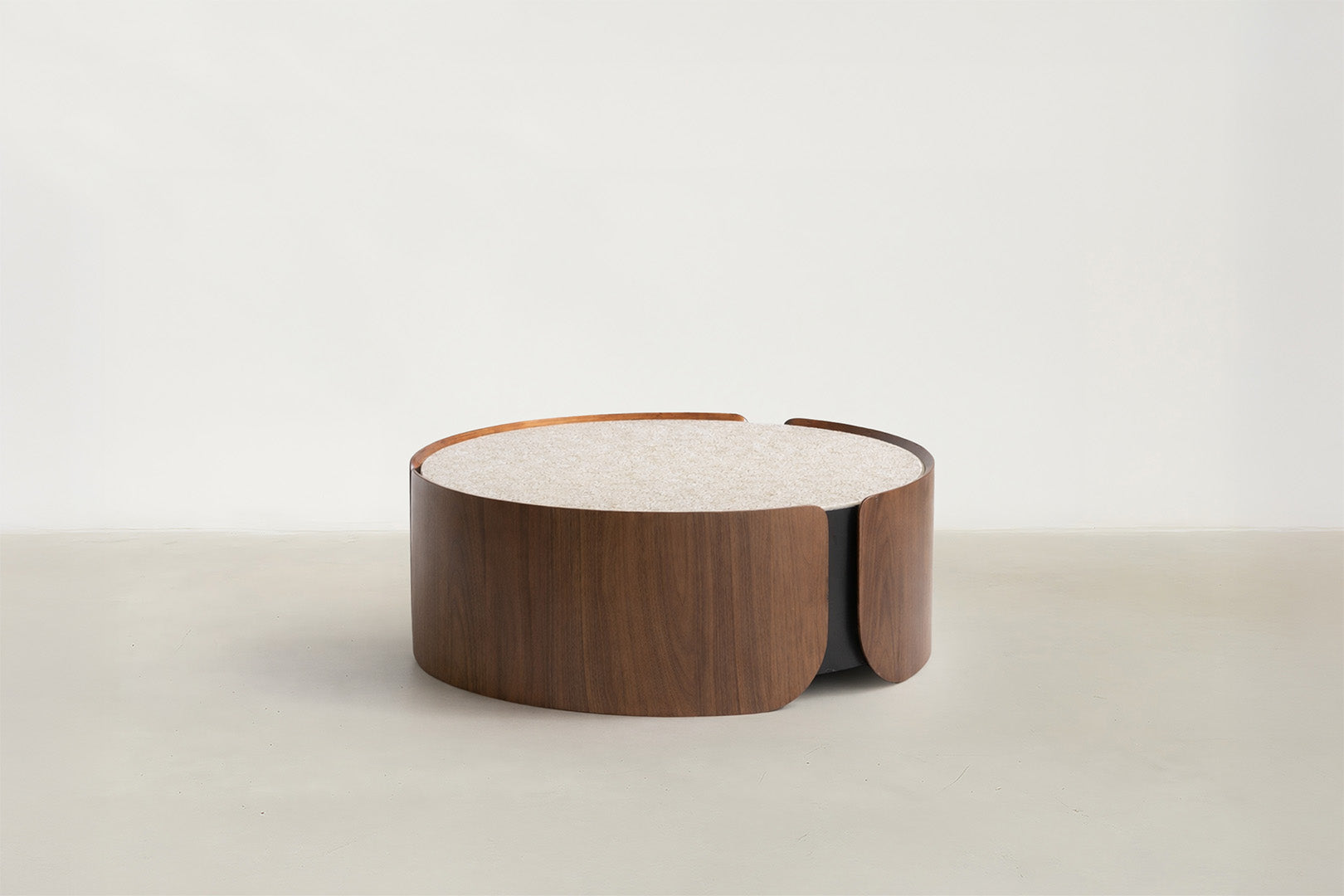 Cokas Luxe coffee table and end table set with yellow textured tempered glass top and walnut veneer base