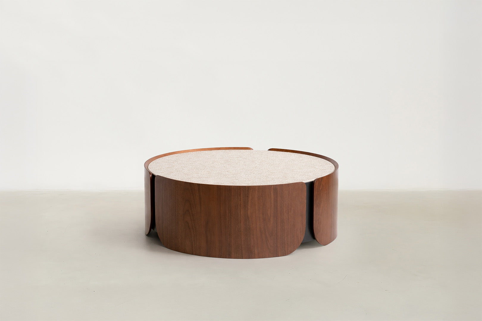 Cokas Luxe coffee table and end table set with yellow textured tempered glass top and walnut veneer base