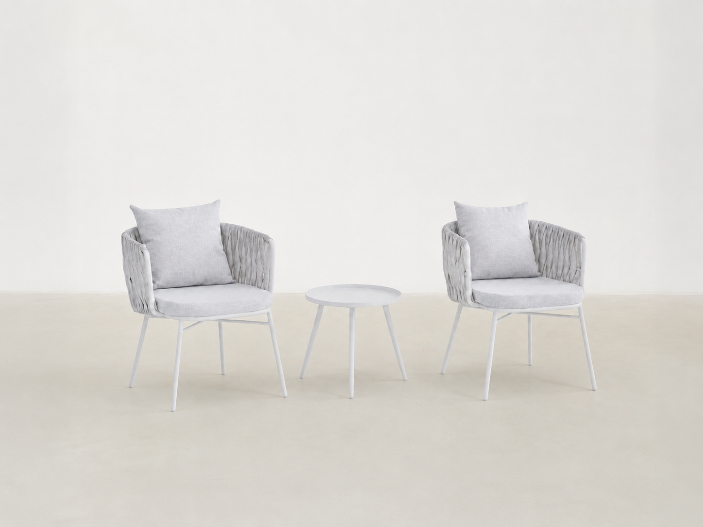 Hvalsey Japandi outdoor chair and end table set with PE rattan weave and steel frame