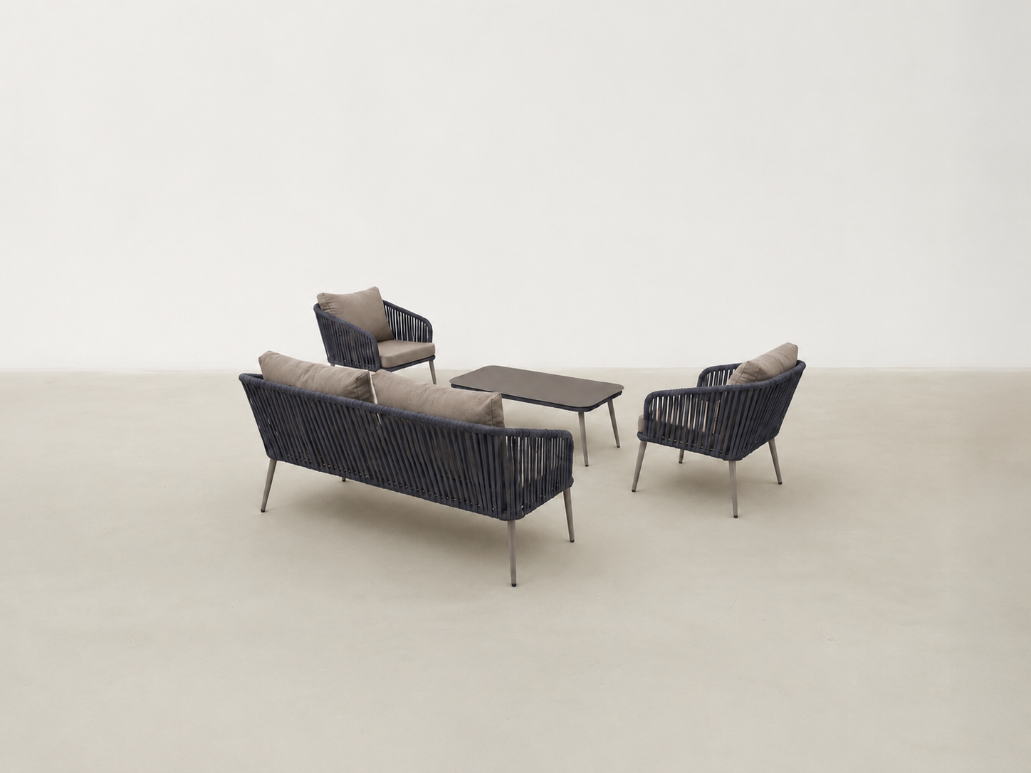 Krokr Luxe outdoor patio set with all-weather rope seating and tempered glass coffee table