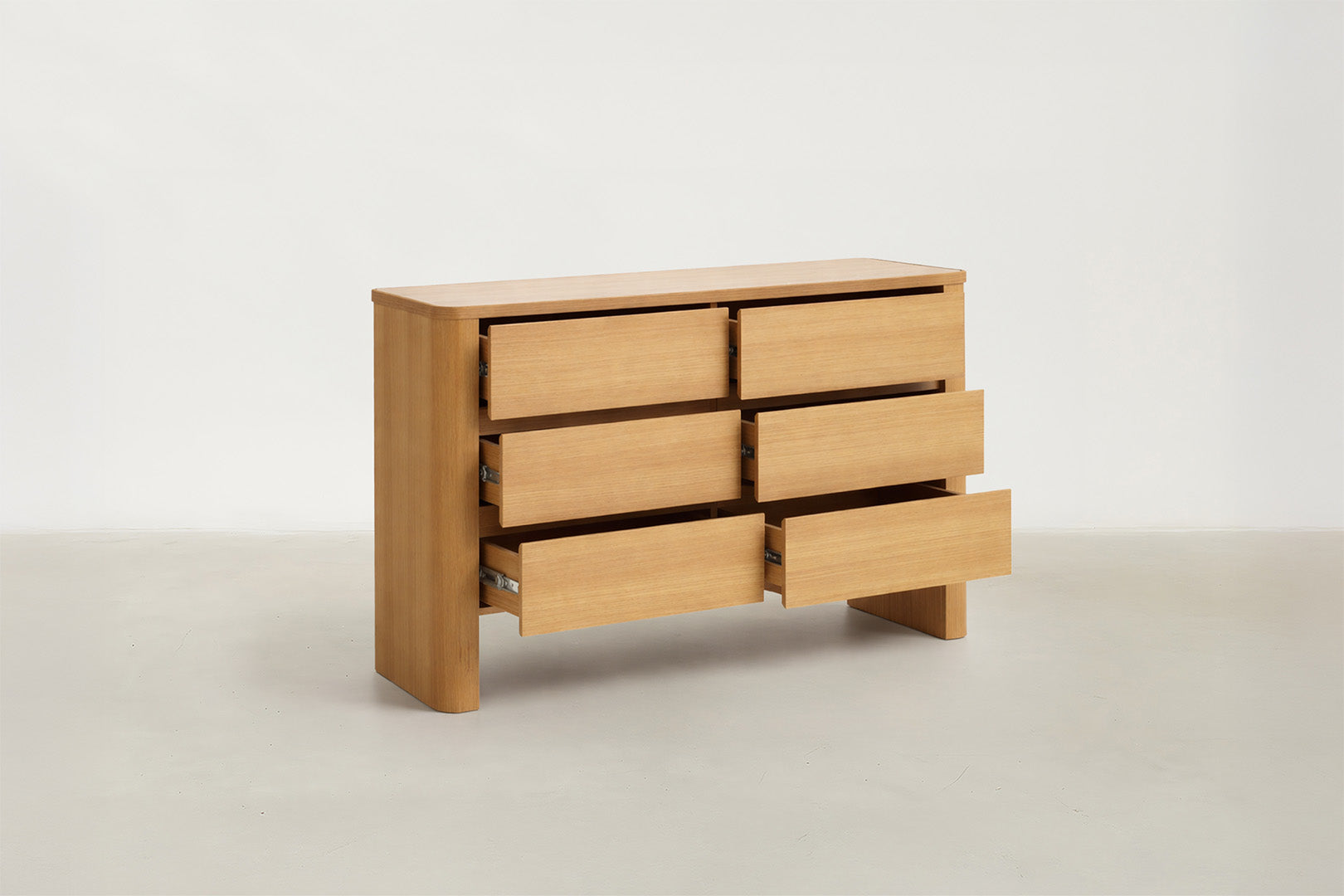 Nakau Japandi dresser with travertine-look top and oak veneer wrapped body