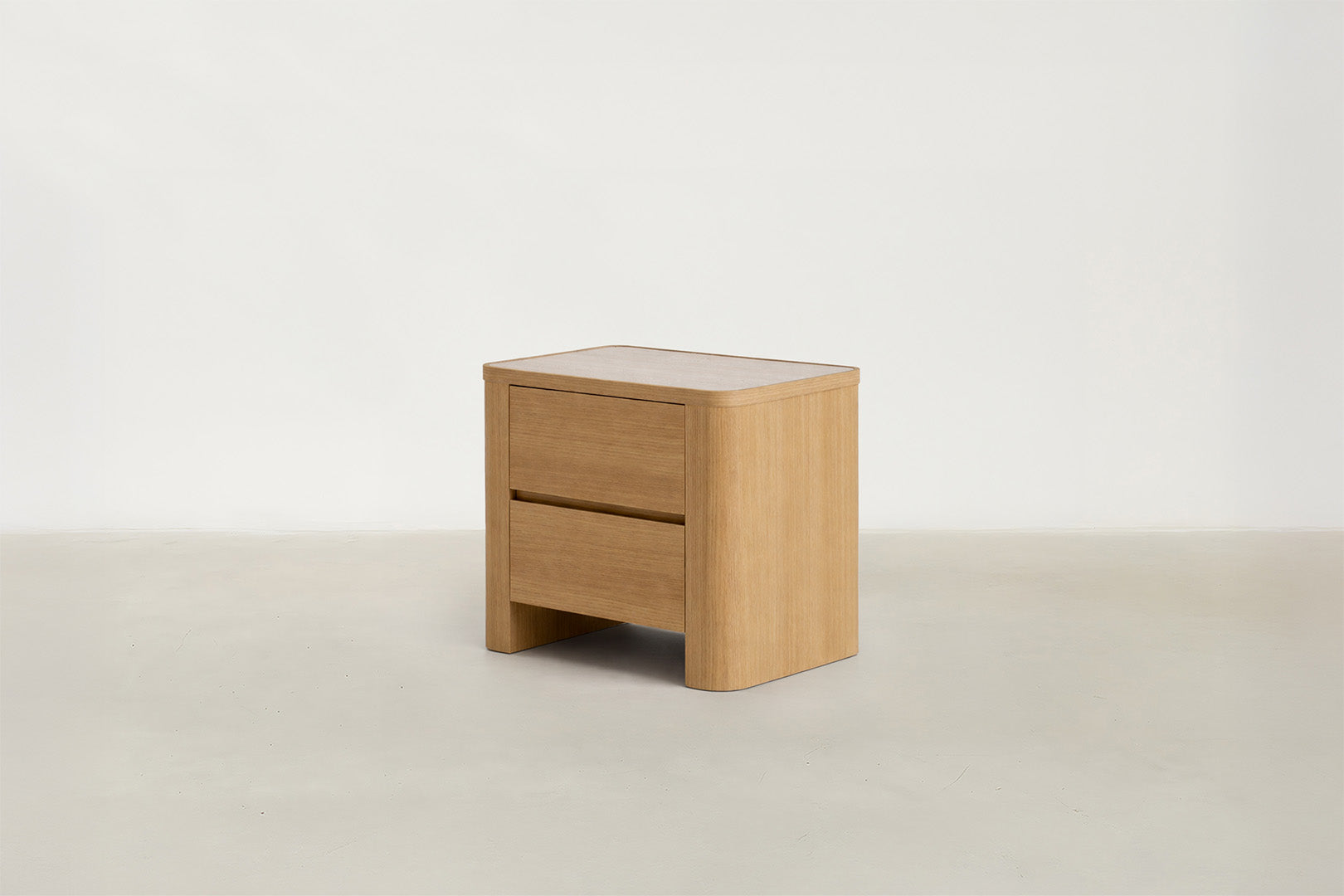 Nakau Japandi nightstand with travertine-look top and oak veneer body