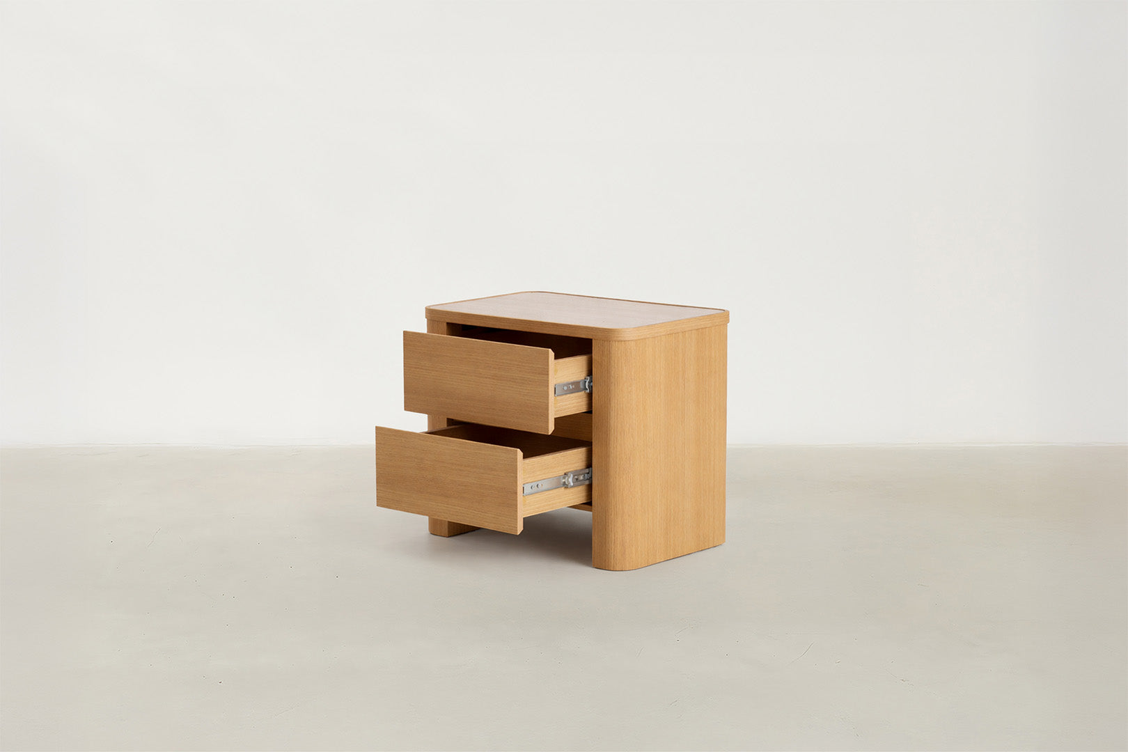 Nakau Japandi nightstand with travertine-look top and oak veneer body