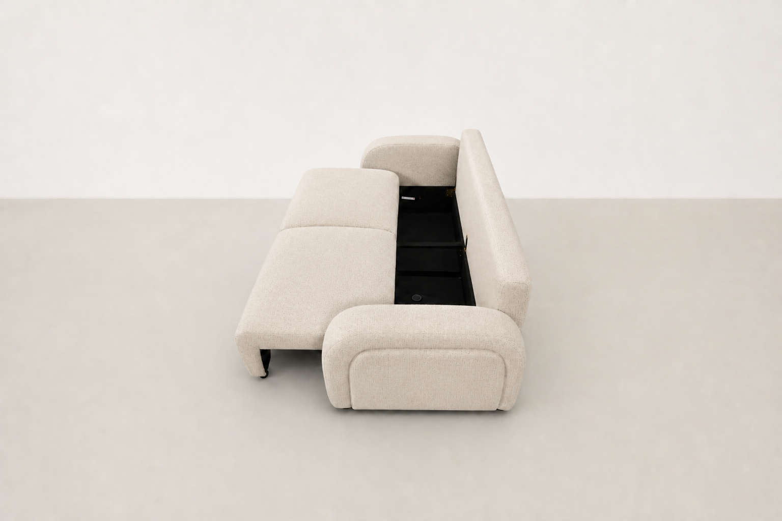 Slush sofabed in textured fabric with pull-out sleep function for small spaces