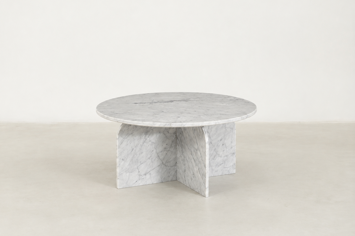 Setone Luxe round coffee table in genuine Carrara White or Grey Sawar Toronto marble
