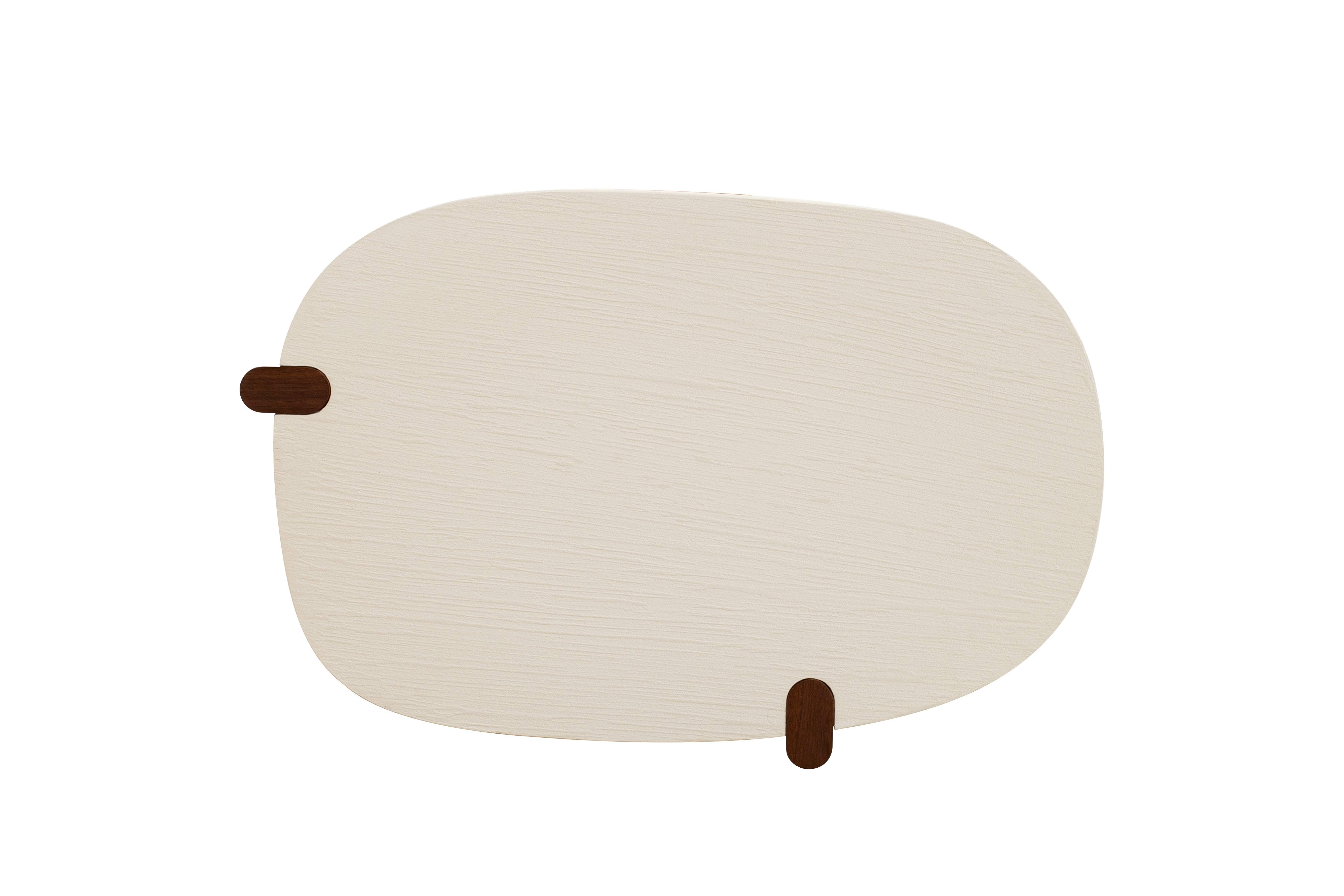 Nordli sculptural coffee table with walnut base and asymmetrical concrete-style top.