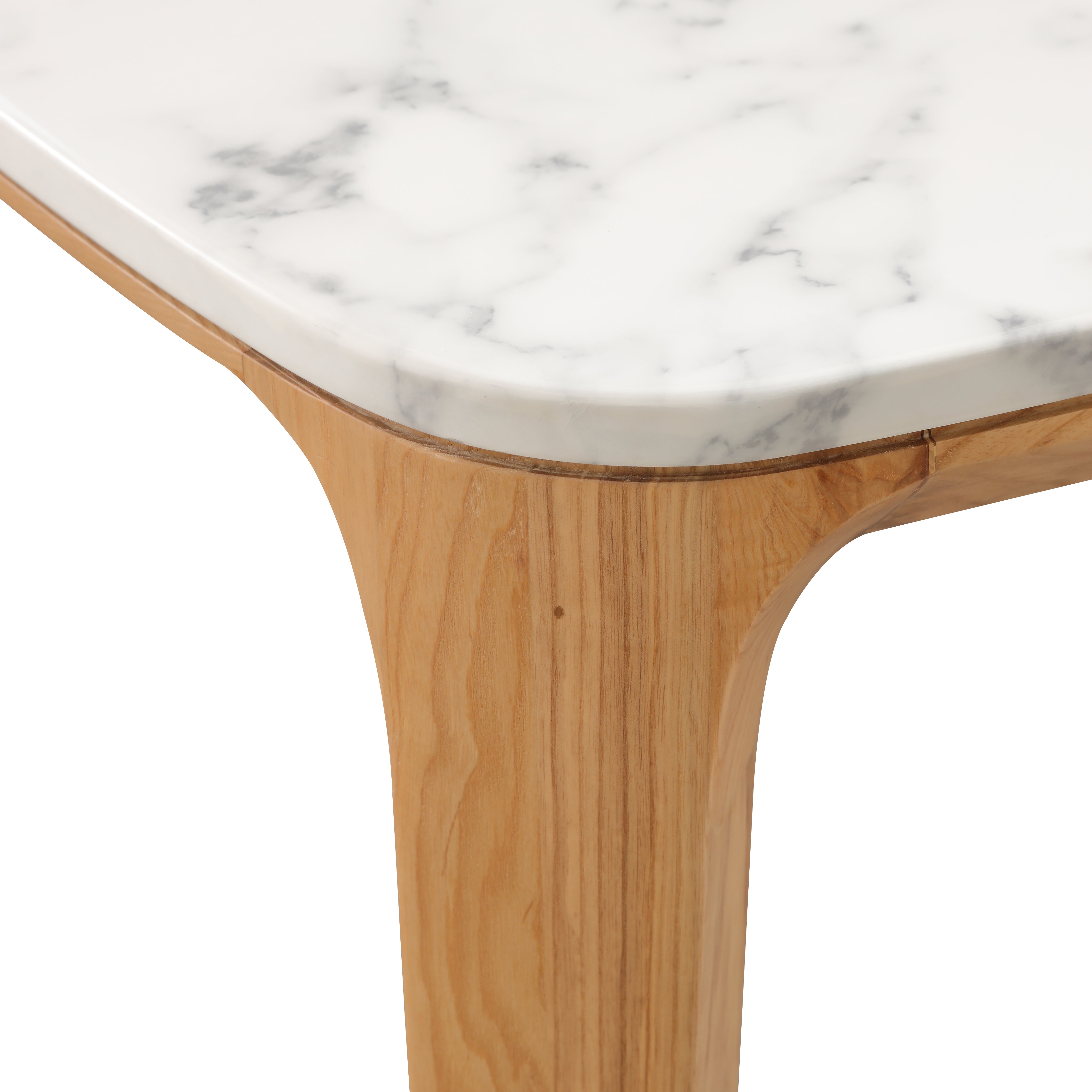 Maldola dining table with Carrara marble top and oak wood base in Japandi style