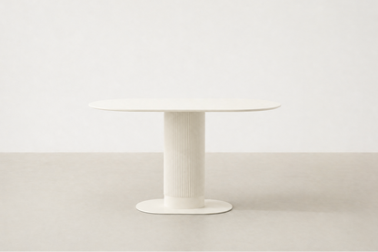 Bentora_white_dining table
Oval wood dining table with ribbed central base – Bentora pedestal table for Canadian interiors