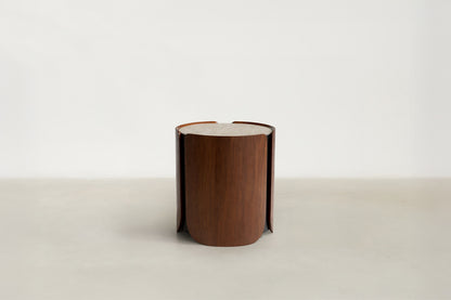 Cokas Luxe coffee table and end table set with yellow textured tempered glass top and walnut veneer base