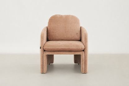 Textured chenille small cozy accent chair with curved back and compact frame – Emesa armchair in Canada