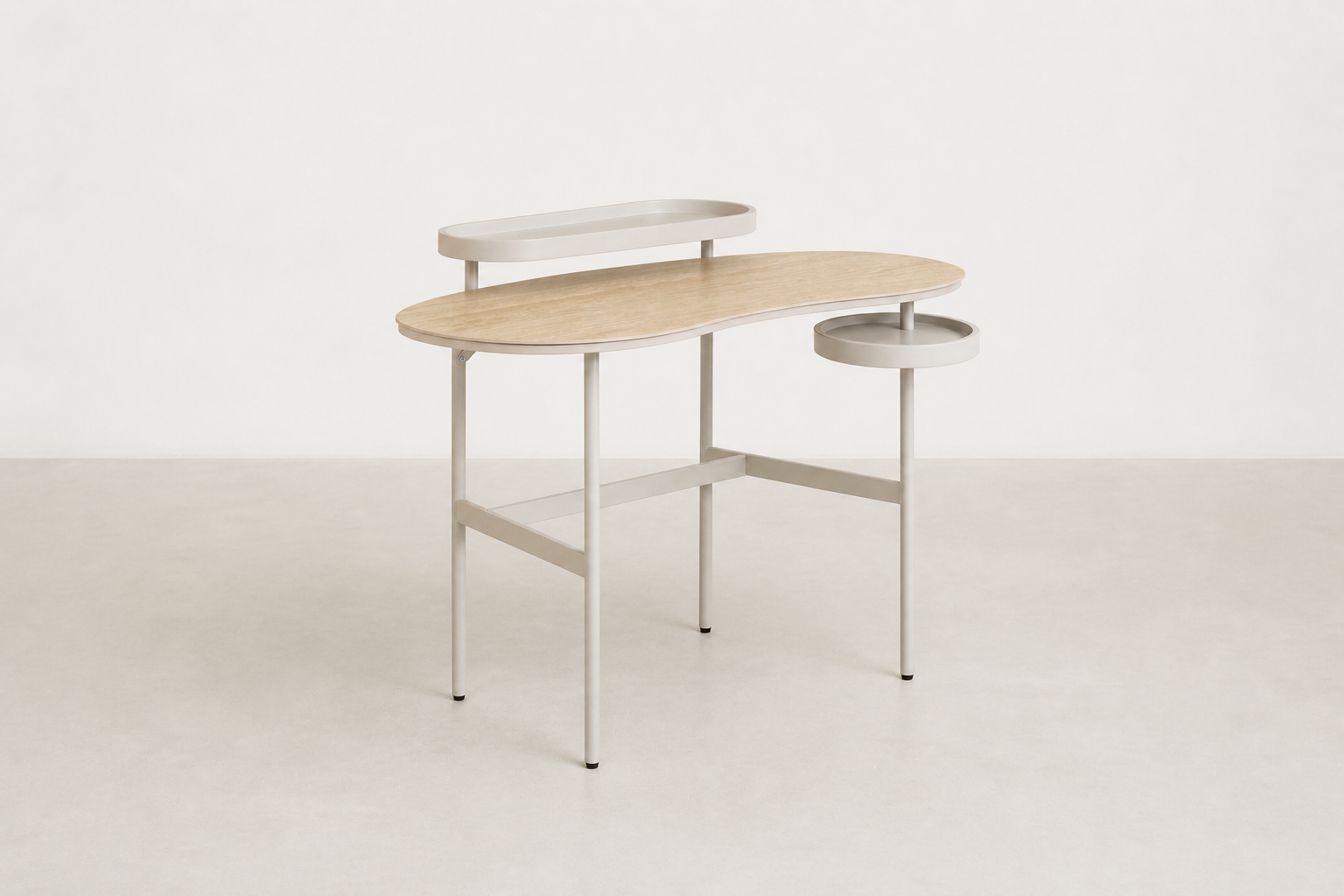 Minimalist desk in ivory with travertine-look tempered glass top — Kouri