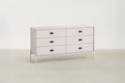Lilane Luxe dresser in matte beige with wave handle design and metal legs