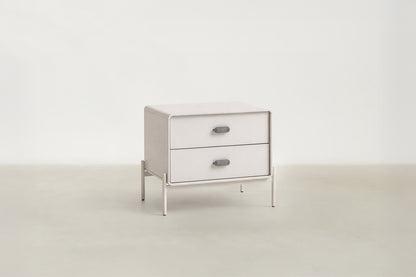 Lilane Luxe nightstand in matte beige with wave handle design and metal legs
