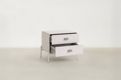 Lilane Luxe nightstand in matte beige with wave handle design and metal legs