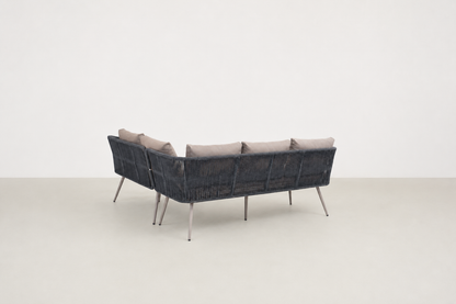 Beruvik Luxe outdoor patio set with all-weather rope seating and tempered glass coffee table