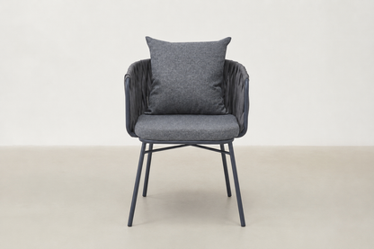Hvalsey Japandi outdoor chair and end table set with PE rattan weave and steel frame