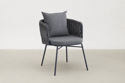 Hvalsey Japandi outdoor chair and end table set with PE rattan weave and steel frame