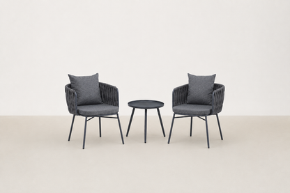 Hvalsey Japandi outdoor chair and end table set with PE rattan weave and steel frame