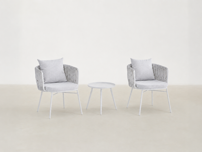 Hvalsey Japandi outdoor chair and end table set with PE rattan weave and steel frame
