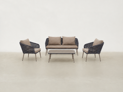 Krokr Luxe outdoor patio set with all-weather rope seating and tempered glass coffee table