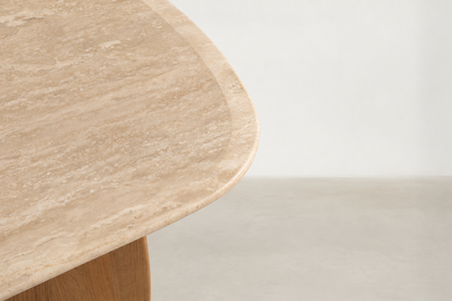 Orolusia Japandi coffee table with genuine travertine marble top and oak veneer base