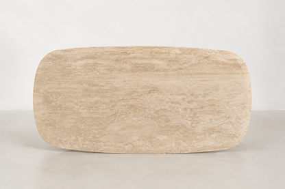 Orolusia Japandi coffee table with genuine travertine marble top and oak veneer base