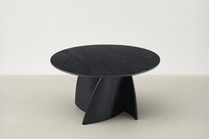 Narta Japandi round coffee table with deep black oak finish