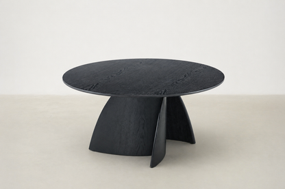 Narta Japandi round coffee table with deep black oak finish