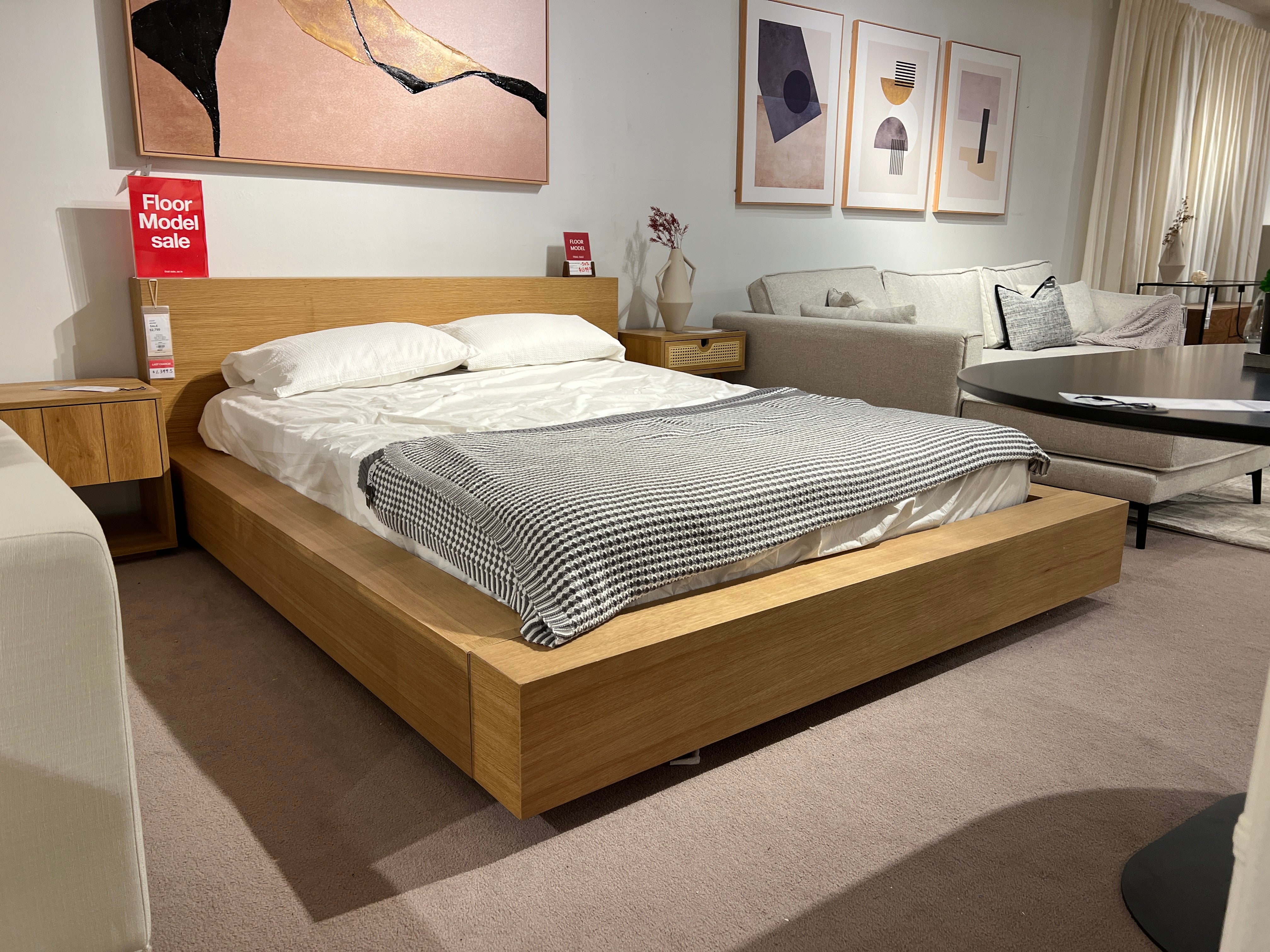 Otaleo Japandi bed in natural oak veneer with low-profile frame and thick sideboards