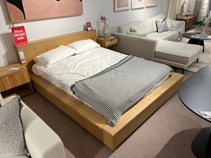 Otaleo Japandi bed in natural oak veneer with low-profile frame and thick sideboards