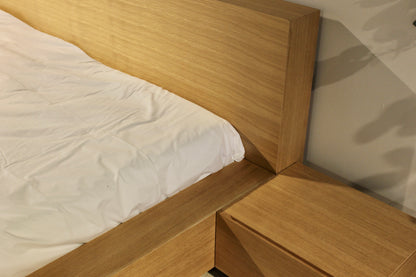 Otaleo Japandi bed in natural oak veneer with low-profile frame and thick sideboards
