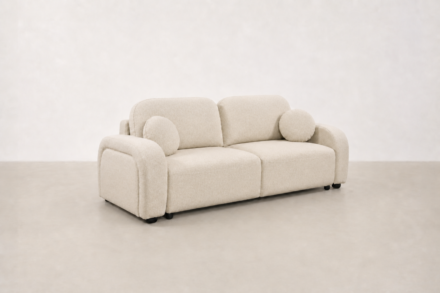 Slush sofabed in textured fabric with pull-out sleep function for small spaces