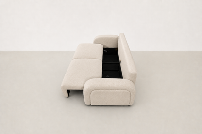 Slush sofabed in textured fabric with pull-out sleep function for small spaces