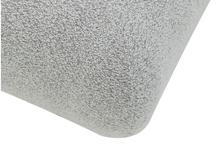 Sable light grey upholstered bed with rounded corners and low-profile design.