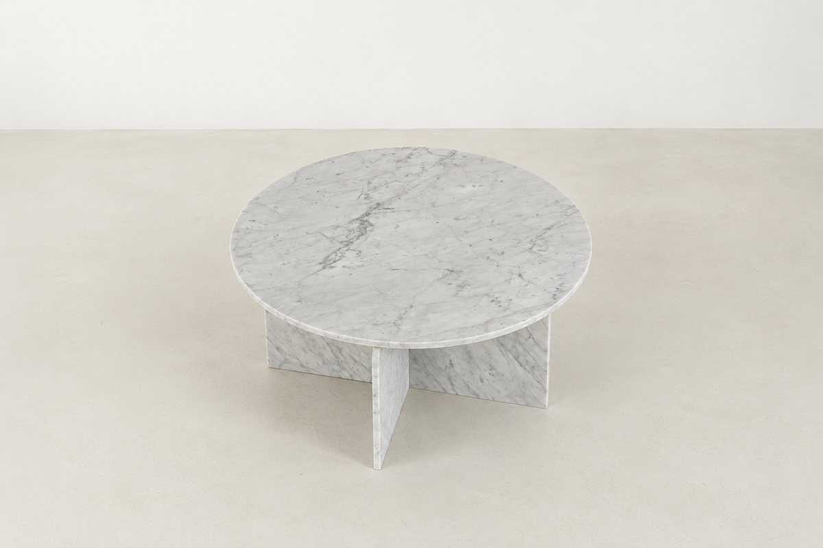 Setone Luxe round coffee table in genuine Carrara White or Grey Sawar Toronto marble