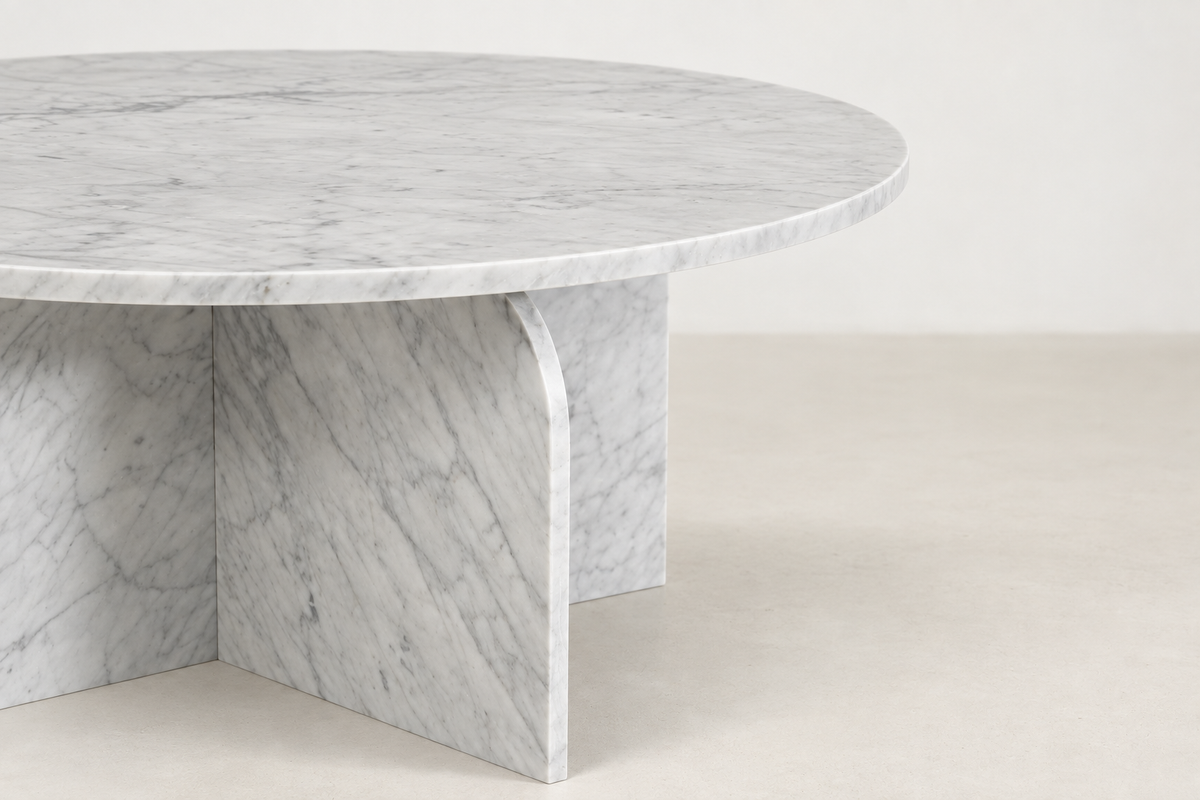 Setone Luxe round coffee table in genuine Carrara White or Grey Sawar Toronto marble
