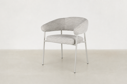 Front view of Vista dining chair in beige textured fabric with curved backrest