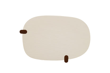 Nordli sculptural coffee table with walnut base and asymmetrical concrete-style top.