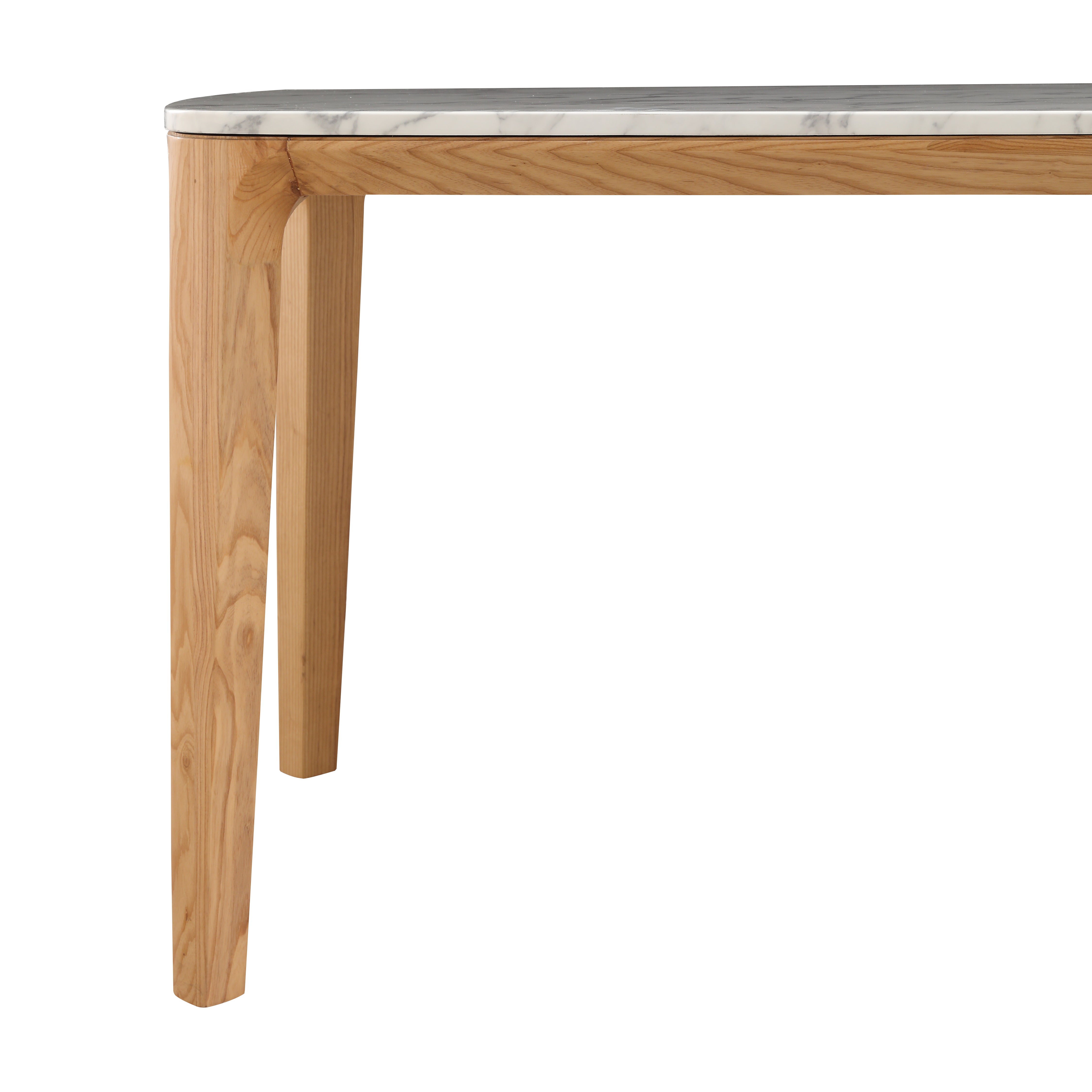 Maldola dining table with Carrara marble top and oak wood base in Japandi style