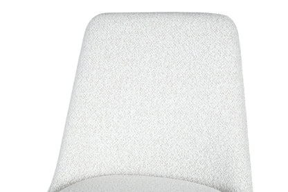 Bouclé dining chair with curved backrest and white metal legs – Aura chair for Canadian interiors