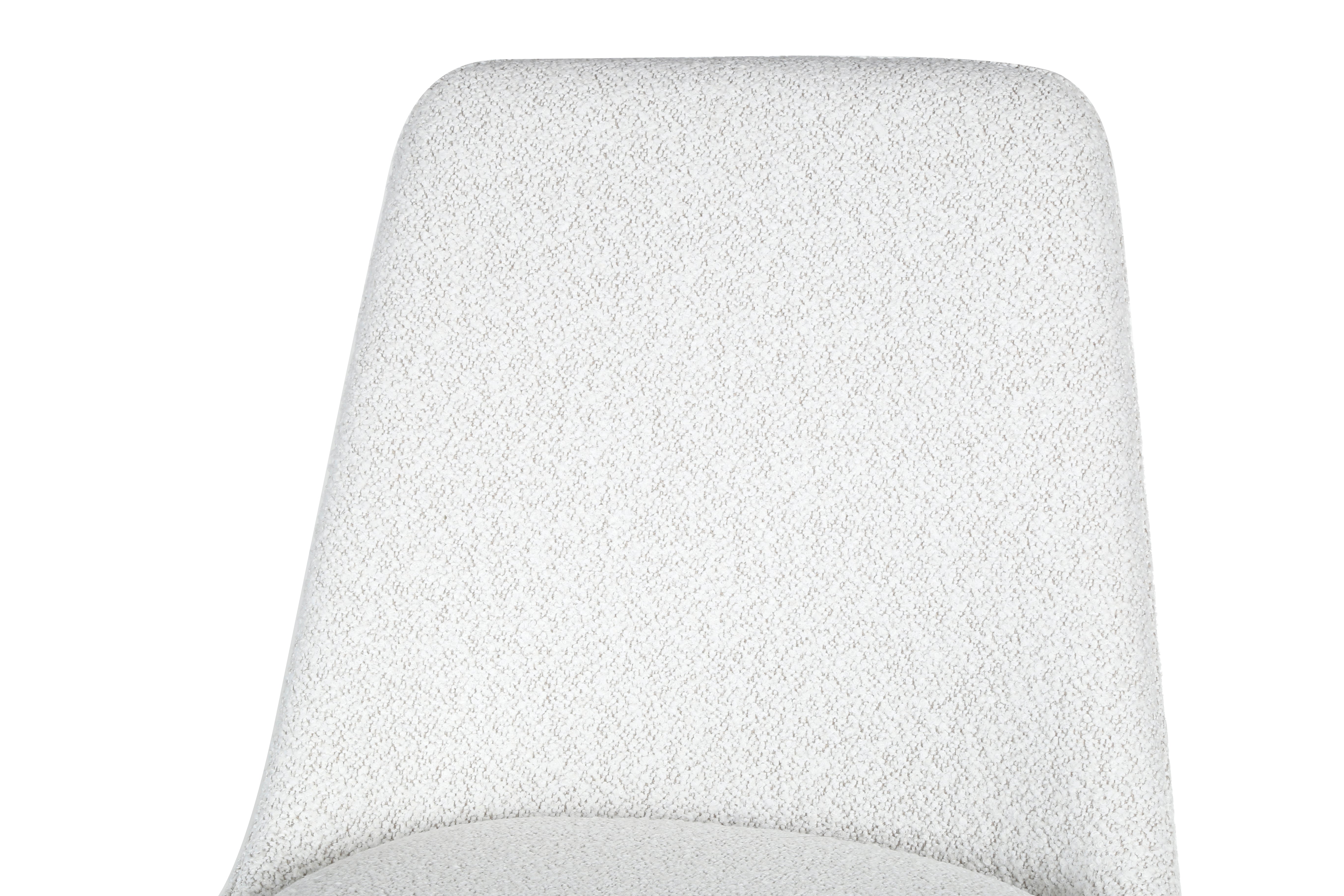 Bouclé dining chair with curved backrest and white metal legs – Aura chair for Canadian interiors