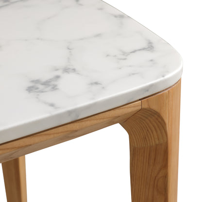 Maldola dining table with Carrara marble top and oak wood base in Japandi style