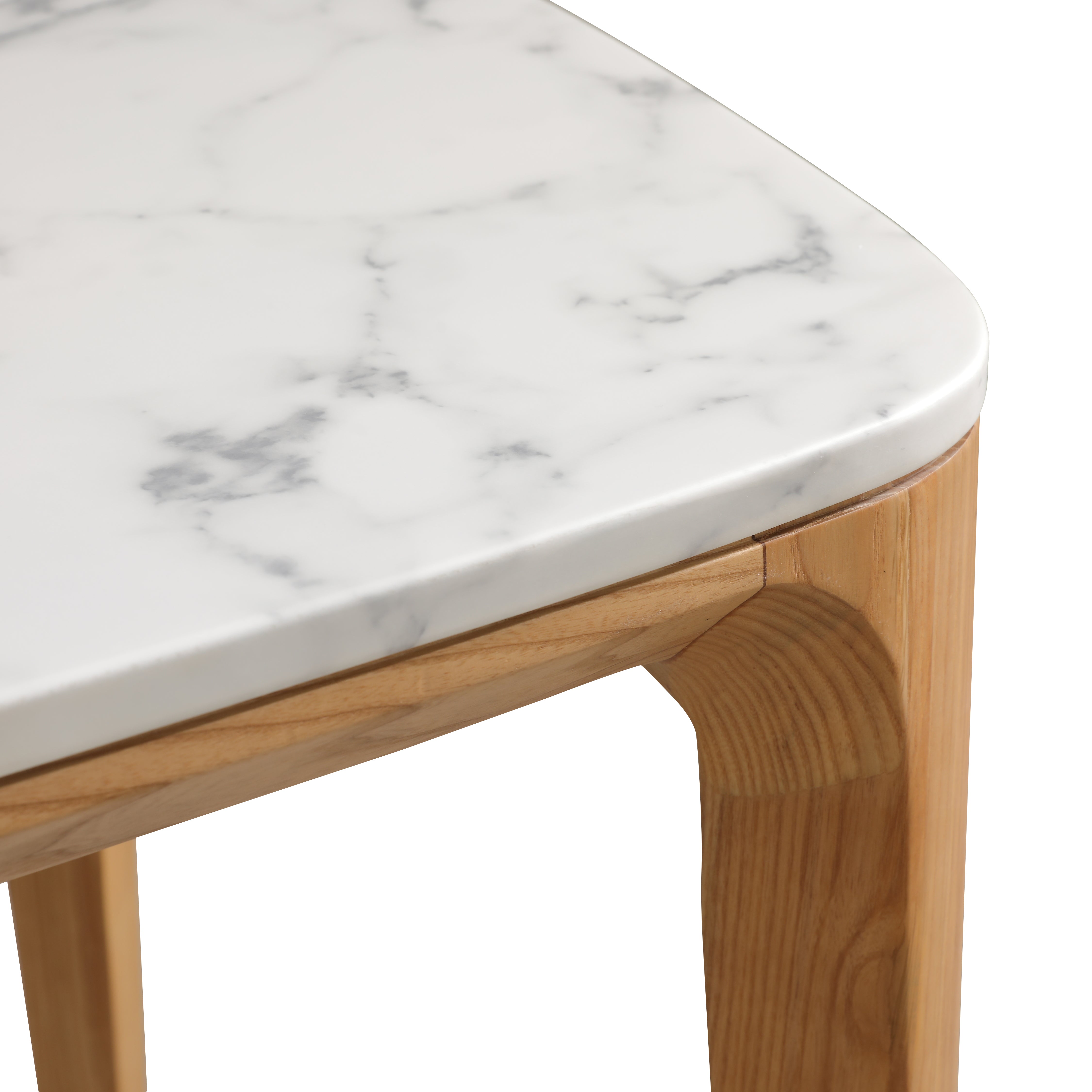 Maldola dining table with Carrara marble top and oak wood base in Japandi style