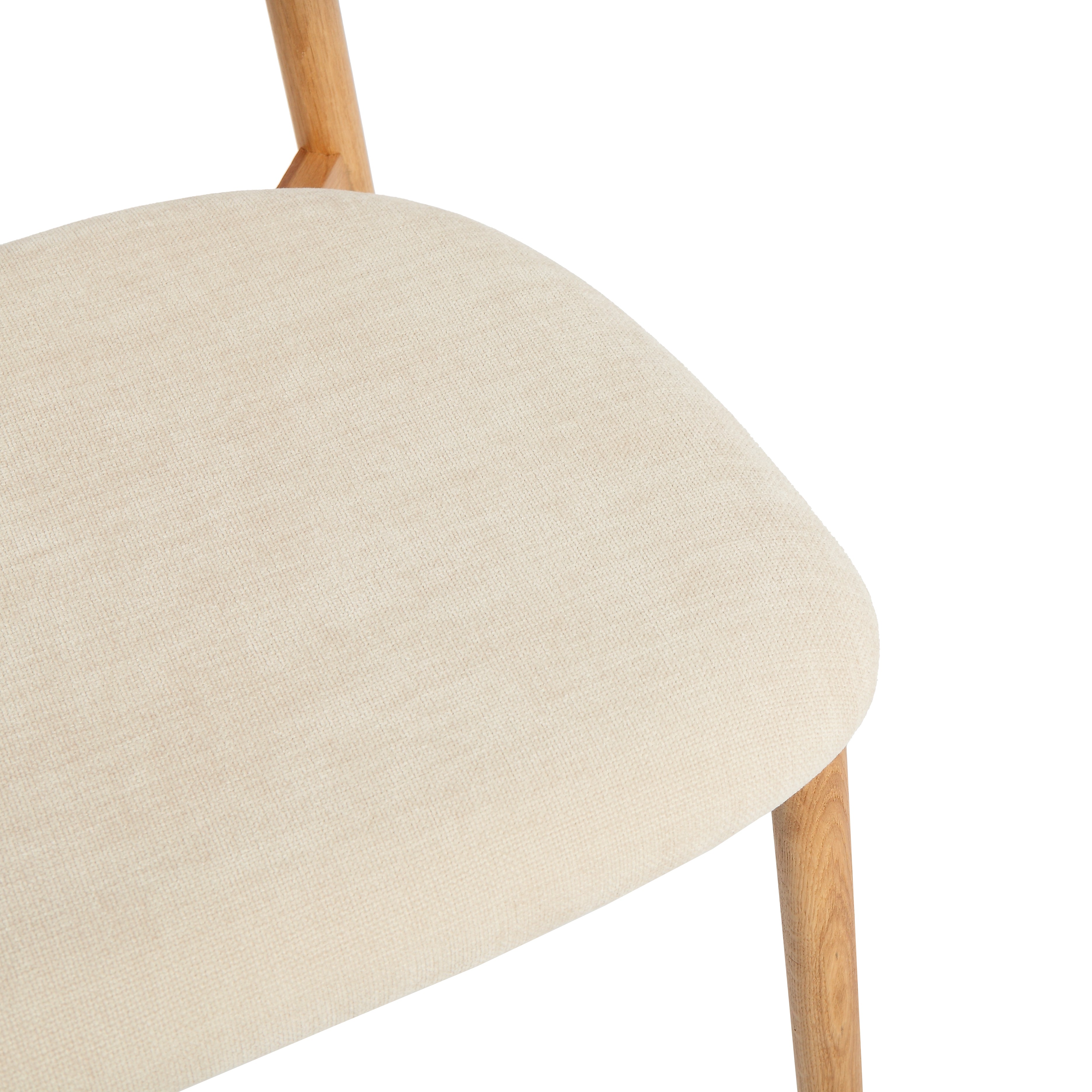Zamowa Japandi dining chair with soft weave fabric, curved back support, and solid oak legs