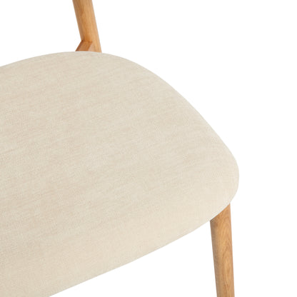 Zamowa Japandi dining chair with soft weave fabric, curved back support, and solid oak legs